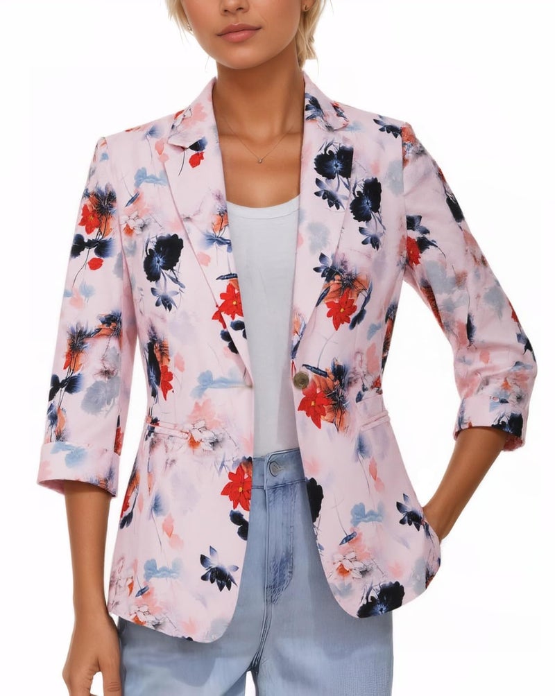 Beninos Womens Blazers 3/4 Sleeve Lightweight Office Work Blazer Jacket (1905 Pink, L) - Image 3